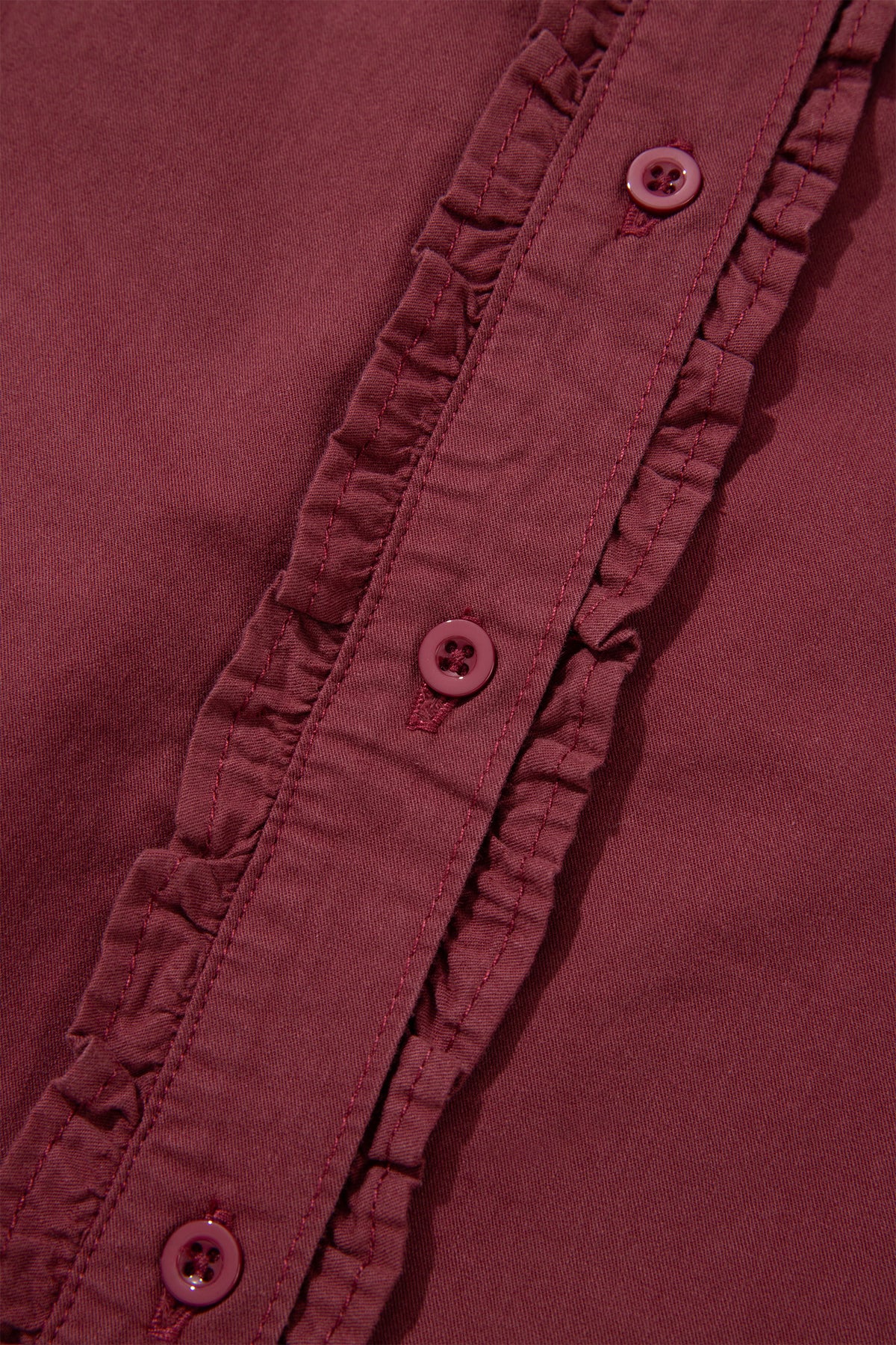 Red Sandalwood Frilled Detail Button Down Ruffle Short Sleeve Denim Mini Dress