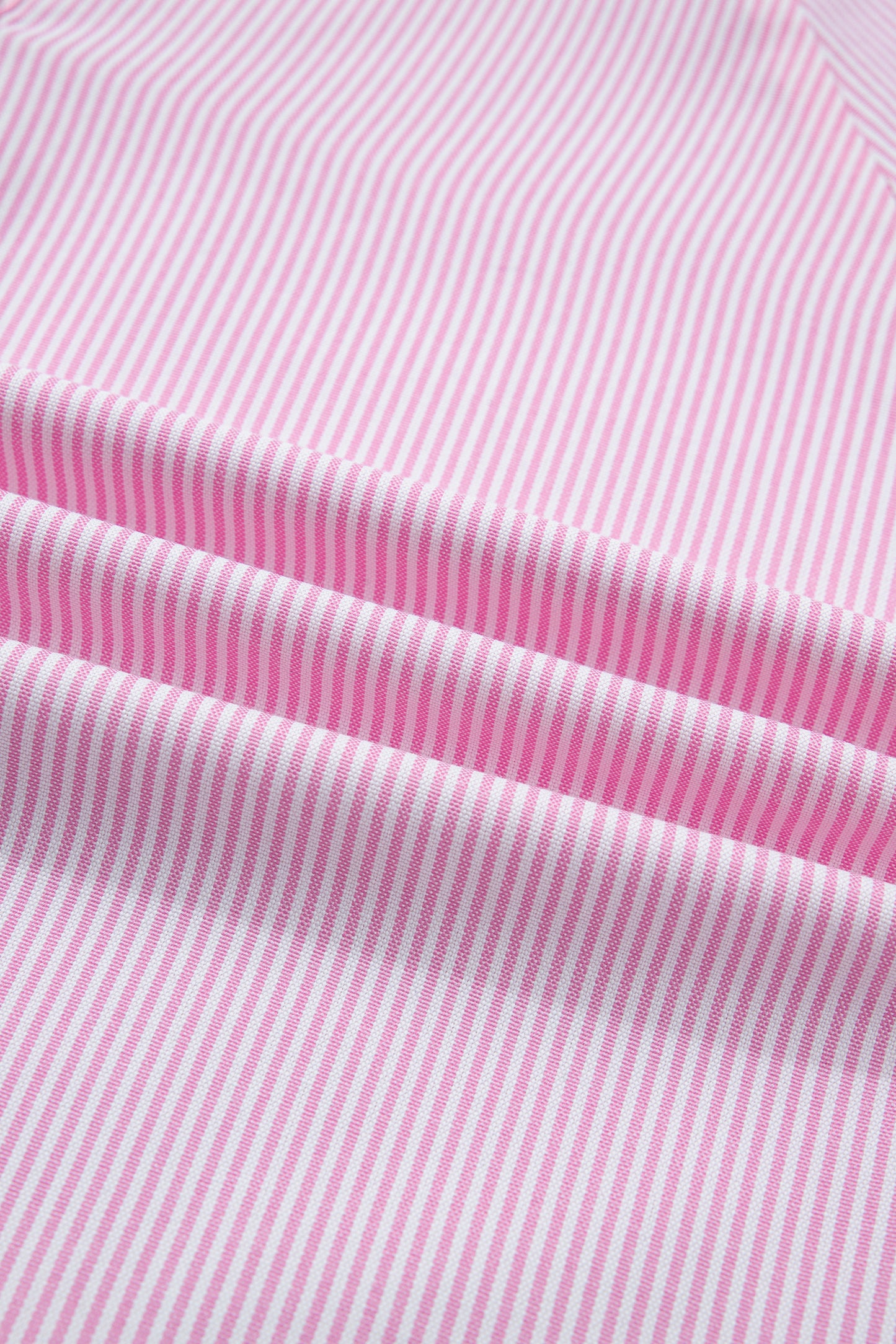 Pink Striped Print Collared Split Neck Half Sleeve Blouse
