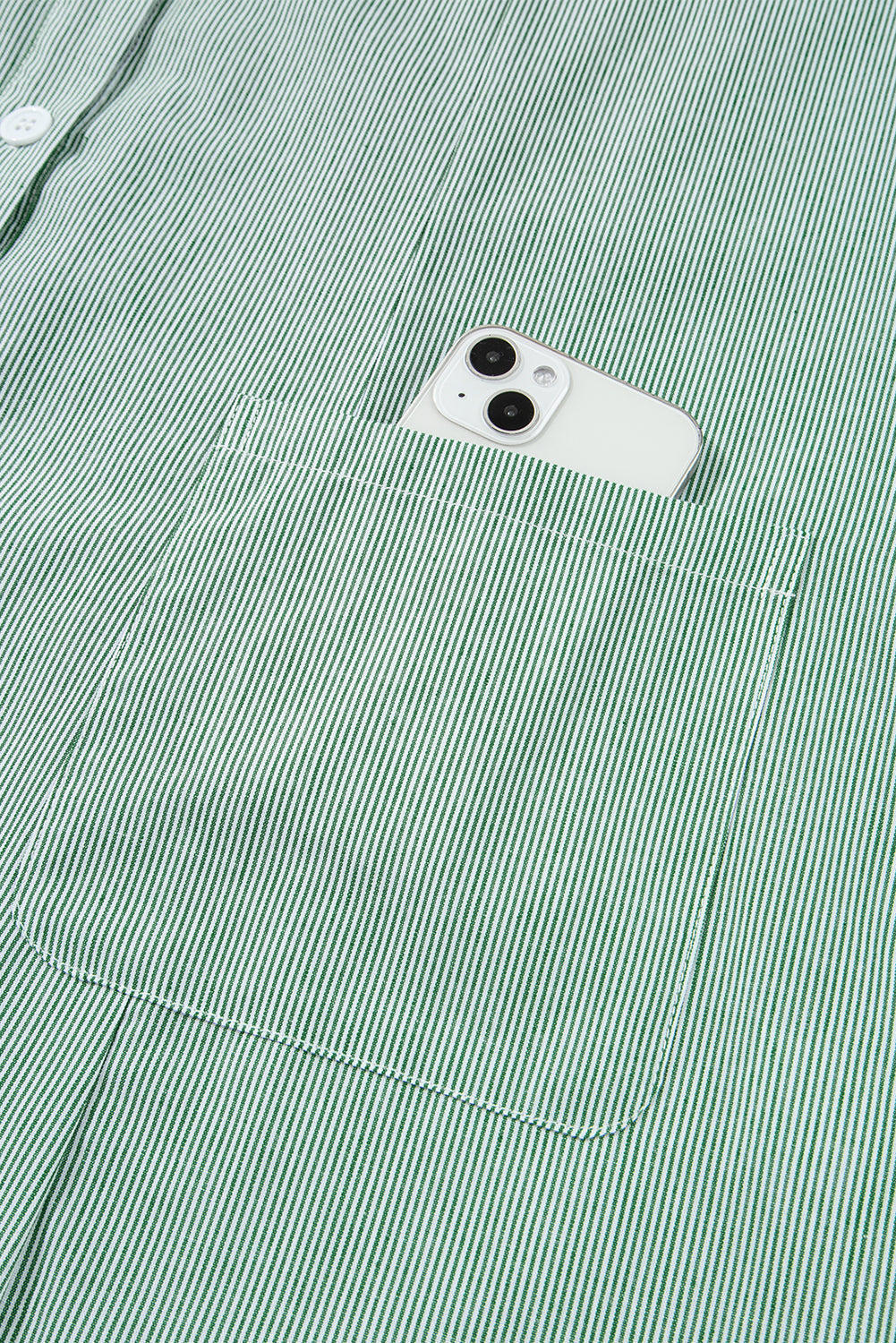 Green Stripe Frilled Sleeveless Collar Front Pocket Button Up Mini Dress