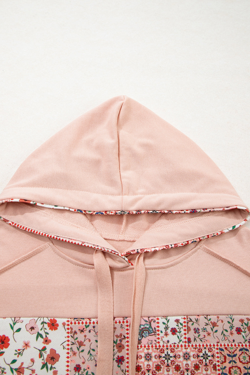 Delicacy Mix Floral Patchwork Side Slit Drawstring Hoodie